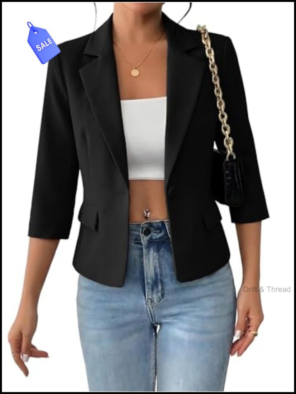 Women's 3/4 Sleeve Slim Fit Notch Collar Blazer Business Casual Work Jacket